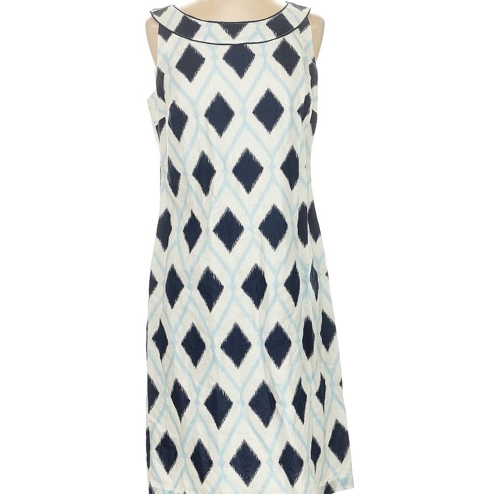 Talbots White Dress with Navy and Light Blue Print
